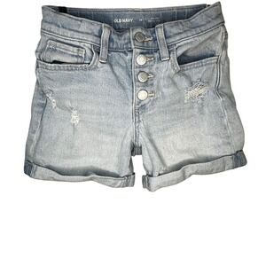 Old Navy Kids Light Wash High Rise Button Fly Distressed Denim Shorts Sz 10 0182